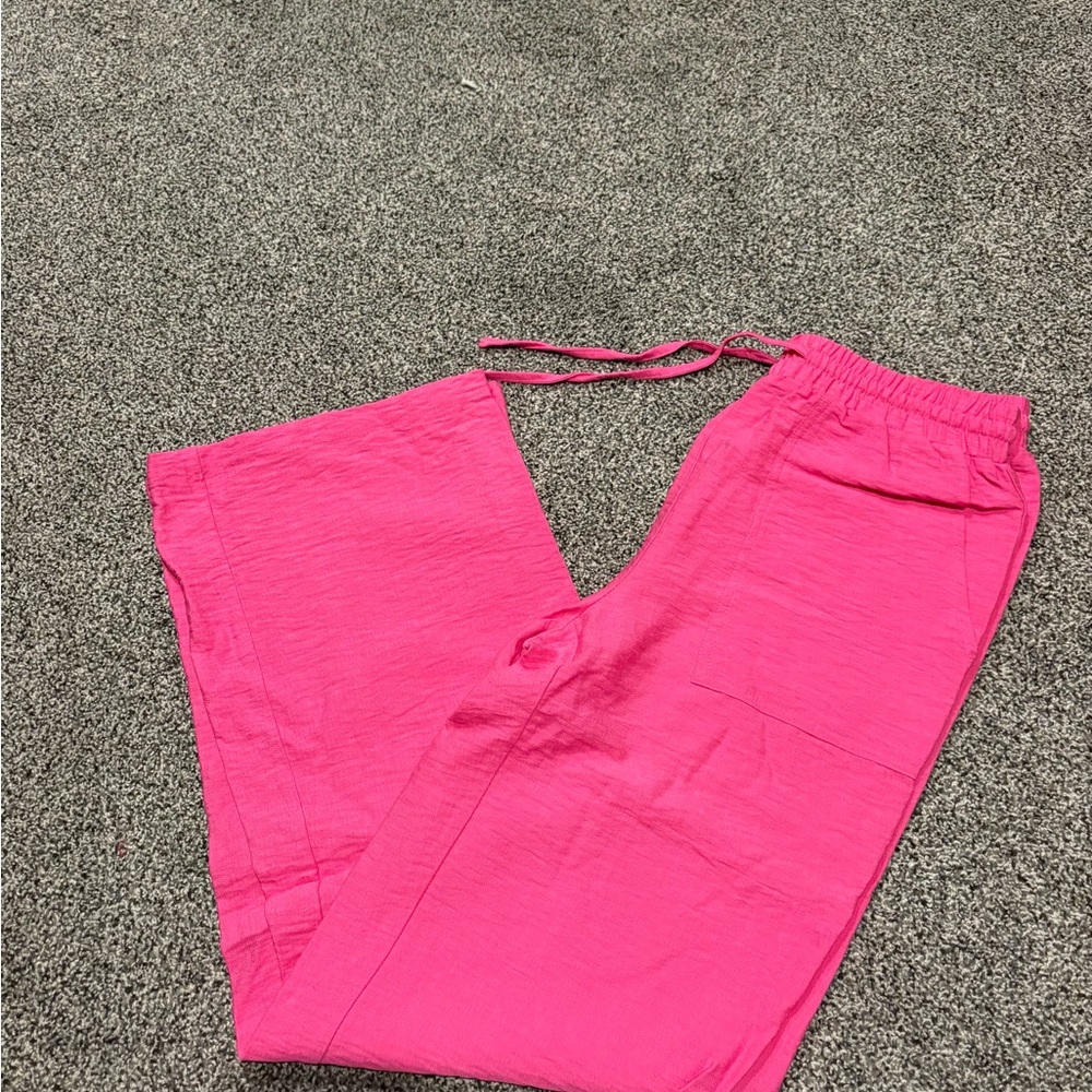 Women's Hot Pink Drawstring Relaxed Pants